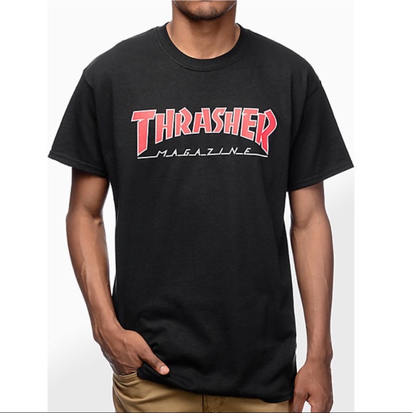 red and black thrasher shirt